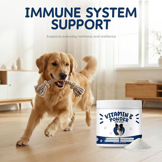 Vitamin E for Dogs Powder - Dog Vitamins & Antioxidant Support - Skin & Coat Support, Immune & Liver Function - Daily Dog Supplements & Vitamins with Fish Oil & Zinc - 60 g