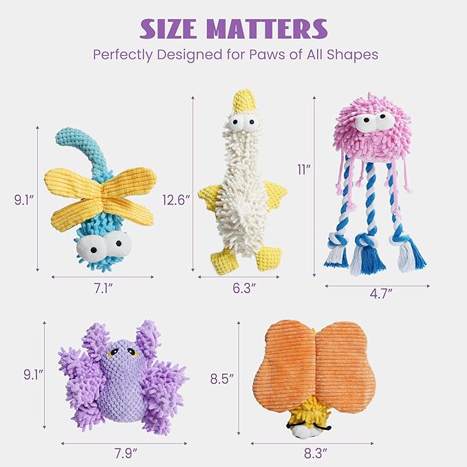 Nocciola Plush Squeaky Dog Toys, Cute Durable Stuffed Crinkle Puppy Pet Chew Toys for Large Medium Small Dogs - Jellyfish