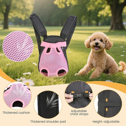 Inspack Dog Backpack Carrier/Cat Carrier, Adjustable Pet Front Carriers Travel Bag for Puppy Medium Dogs, Legs Out, Soft Ventilated Doggie Chest Carry Backpacks for Hiking/Camping, 10-16 lbs, Pink