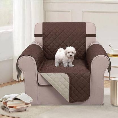 U-NICE HOME Recliner Chair Covers Reversible Chair Cover Pet Covers for Dogs with Elastic Straps Water Resistant Diamond Quilted (23''Armchair, Coffee/Beige)