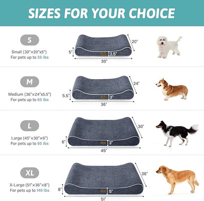 COZY KISS Orthopedic Dog Bed for Large Dogs up to 90 lbs - Removable Washable Cover with Waterproof Lining & Non-Skid Bottom, Cotton-Polyester Blend Boat-Shaped Lounger Mattress, L(45x30x6in), Blue