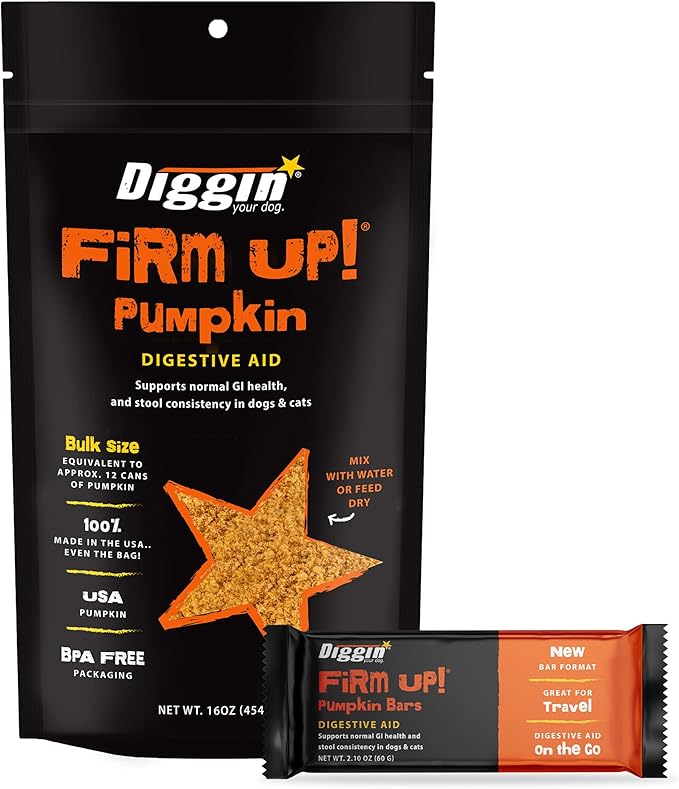 Diggin' Your Dog Firm Up! Pumpkin Bundle – Fiber Supplement with Pumpkin & Apple Fiber for Cat & Dog Digestive Support – Made in USA