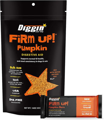 Diggin' Your Dog Firm Up! Pumpkin Bundle – Fiber Supplement with Pumpkin & Apple Fiber for Cat & Dog Digestive Support – Made in USA