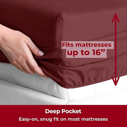 Mellanni Twin XL Sheets Set - 3 PC Iconic Collection Bedding - Hotel Luxury, Extra Soft, Cooling Bed Sheets - Wrinkle, Fade, Stain Resistant (Twin Extra Long, Burgundy)