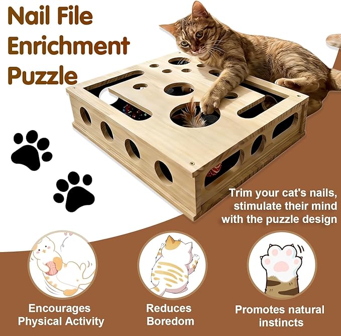 2026 New Cat Scratch Puzzle Enrichment Box, Cats Nail File Enrichment Box with Sandpaper Inside, Cat Toys Interactive for Indoor Cats Nail Scratcher, Stress-Free Alternative to Trimming Nails
