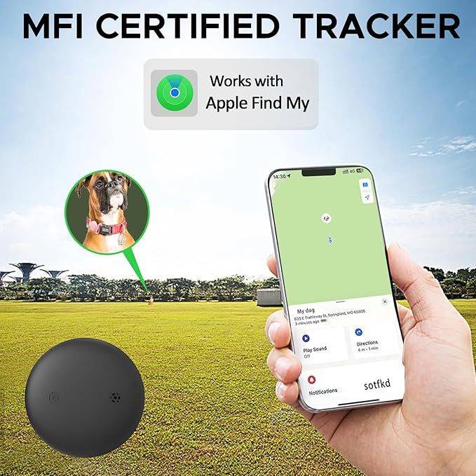 GPS Tracker for Dogs, Mini GPS Cat Tracker, IPX8 Waterproof GPS Trackers for Cats with Holder, No Monthly Fee, Work with Apple Find My(iOS Only), Smart Trackers for Dogs-Pink-4