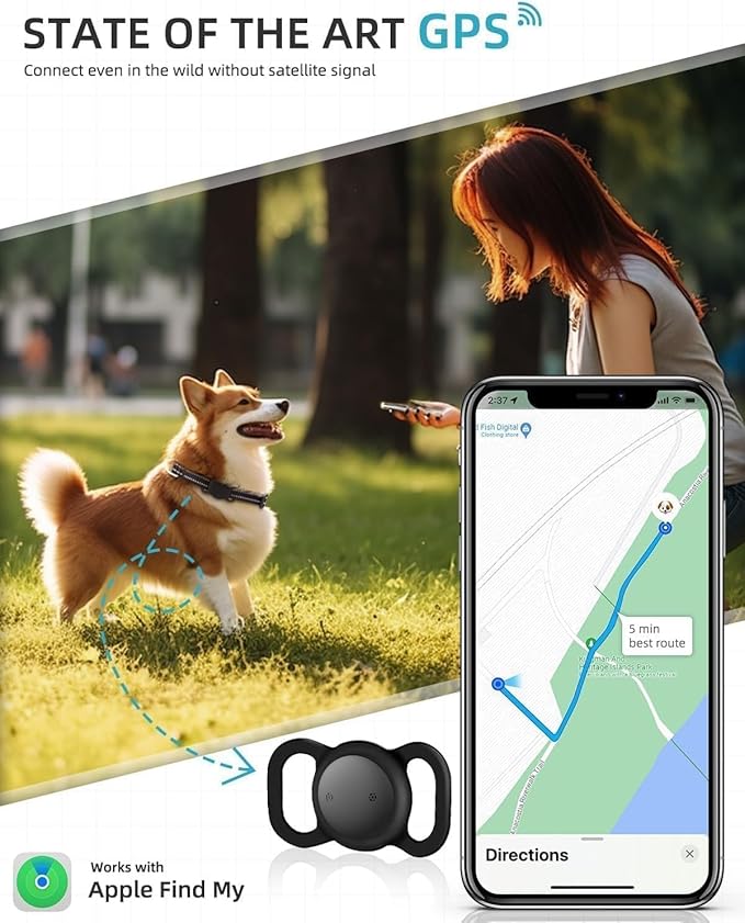 GPS Tracker for Dogs (1 Pack), Mini GPS Cat Tracker, Smart Pet Activity Tracker (iOS Only), No Monthly Fee, Compatible with Apple Find My, Anti-Lost, Finder Tag for Vehicles/Pets/Items/Kids