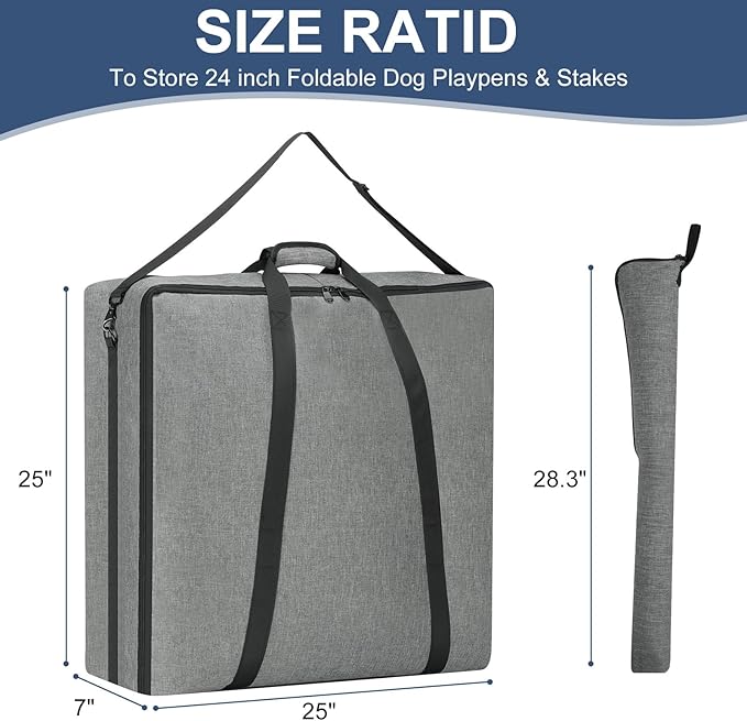 24" Dog Playpen Storage Bag, Suitable for Foldable Exercise Pet Playpens, Dog Fence Travel Bag With Handles For Camping and RV Trip, Waterproof Oxford Fabric Grey
