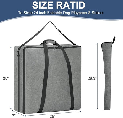 24" Dog Playpen Storage Bag, Suitable for Foldable Exercise Pet Playpens, Dog Fence Travel Bag With Handles For Camping and RV Trip, Waterproof Oxford Fabric Grey