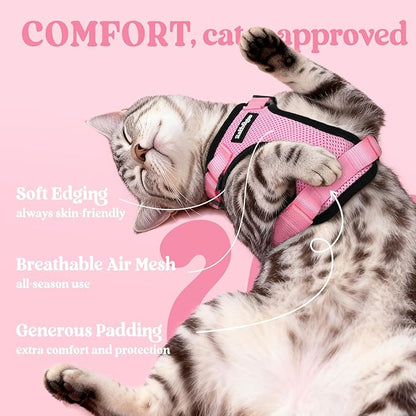 rabbitgoo Cat Harness and Leash for Walking, Escape Proof Soft Adjustable Vest Harnesses for Cats, Easy Control Breathable Reflective Strips Jacket, Pink, XS