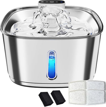 Pawinner Cat Water Fountain Cordless with 2 Filters & 2 Sponges, 108oz/3.2L Wireless Pet Water Fountains for Cats, Ultra Quiet Pump, Battery Operated Cat Drinking Fountain with Motion Sensor
