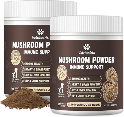 Turkey Tail Mushroom for Dogs, Organic 10 Mushroom Blend for Lumps and Bumps, Dog Herbal Supplements Probiotic with 50% β-Glucan, Joint Gut Immune Skin Support - 120g