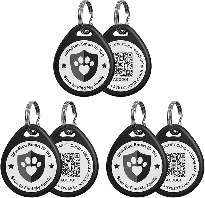 3 Pack Dog Tags Personalized, QR Code Pet ID Tags for Dog Collar, Online Profile, Scan Location Alerts, Black