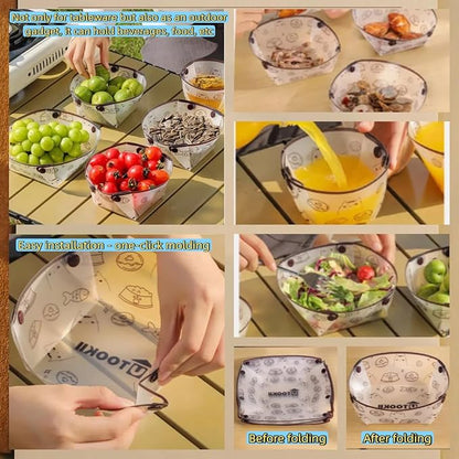 Ultra Light Portable Collapsible Outdoor Cutlery 3 Piece Set, Foldable Plate,Bowl,Cup,Easy To Clean, Reusable,Space Saving,Heat Resistant, Food Grade Material, For Office, Picnic,Camping, Travel