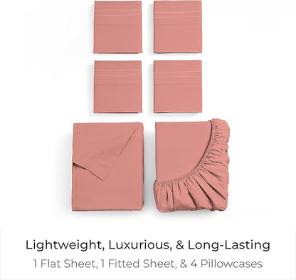 Mellanni King Sheet Set - 6-Piece Iconic Collection Bedding, (Including 4 Pillowcases), 16-Inch Deep Pocket, Easy Care, Extra Soft, Cooling Sheets, Brushed Microfiber - Coral