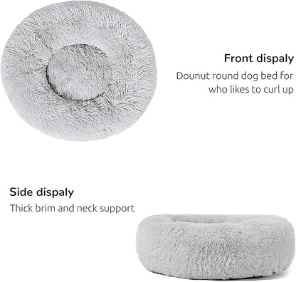 HACHIKITTY Calming Donut Cuddler Dog Bed, Round Fluffy Pet Bed for Large Dogs,Washable, Large, Gray, 30''