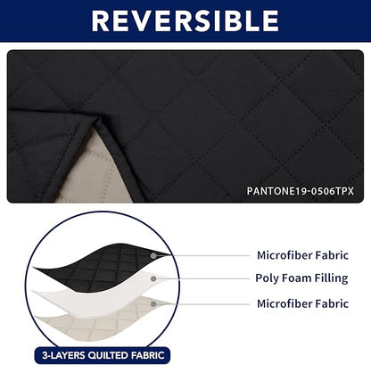 PureFit Water Resistant Reversible Loveseat Recliner Cover - Non Slip Furniture Protector for 2 Seat Recliner, Black/Beige