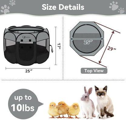 Siedihit Dark Grey Dog Cat Playpen, Puppy Pet Playpen, Small Dogs Tent Crates Cage Indoor/Outdoor, Portable Pop Up Dog Kennel Playpen with Carrying Case for Dogs/Cats/Rabbits