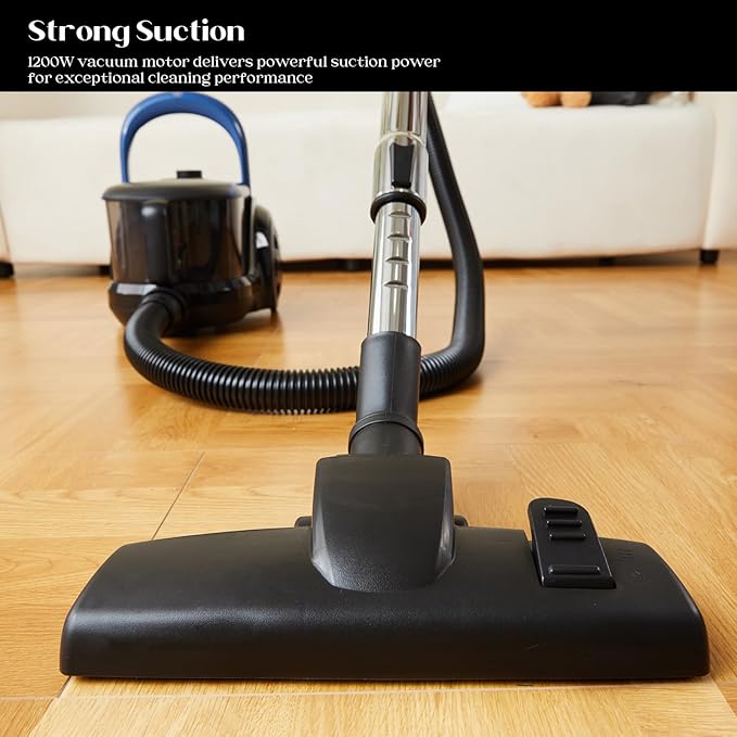 Aircliff Canister Vacuum Cleaner, Specially Designed Nozzle for Pet Family, 1200W & 17Kpa Strong Suction, 2 HEPA Filters & 5 Cleaning Tools for Hard Floor, Carpet, Upholstery, Pet Hair