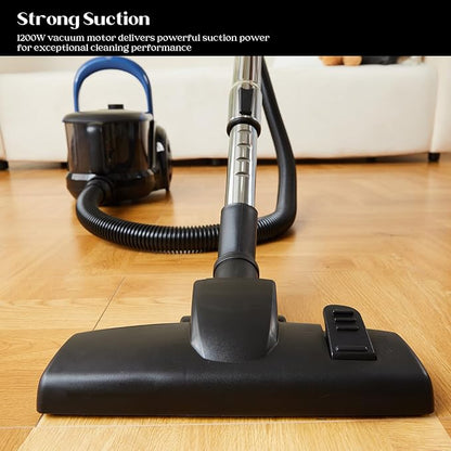 Aircliff Canister Vacuum Cleaner, Specially Designed Nozzle for Pet Family, 1200W & 17Kpa Strong Suction, 2 HEPA Filters & 5 Cleaning Tools for Hard Floor, Carpet, Upholstery, Pet Hair