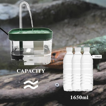 Reptile Water Bowl with Filtration System, Lizard Drinking Fountain, Bearded Dragon Tank Accessories, Reptile Habitat Waterfall for Bearded Dragon, Leopard Gecko, Chameleon, Snake