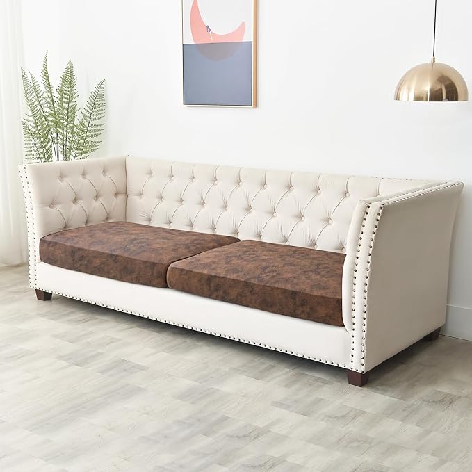 Yates Home PU Leather Couch Sofa Cushion Slipcover Elastic Chair RV Seat Covers Loveseat Slip Cover for Seater Replacement in Living Room(2 Piece Large Sofa Cushion Covers,Brown)