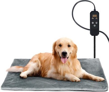 Niubya Pet Heating Pad for Dogs and Cats, Adjustable Temperature and Waterproof Pet Heated Mat with Timer, Electric Heating Pet Bed with Chew Resistant Cord and Soft Washable Cover, 35" x 24"