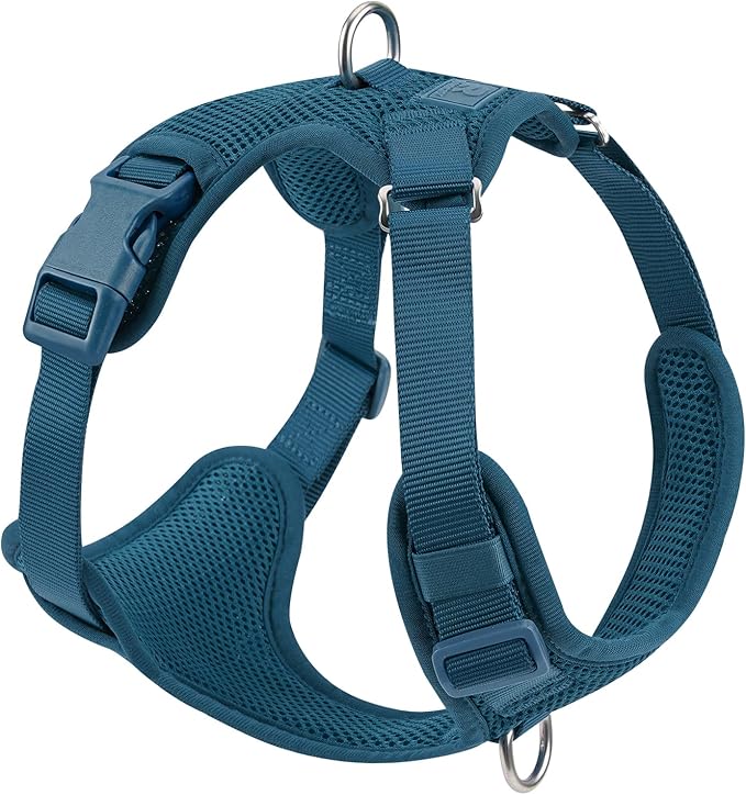 No Pull Dog Harness for Small Medium Large Dogs - Adjustable 2 Layer Mesh Dog Vest with Dual Clip, Escape Proof, Quick Release, Lightweight Breathable Mesh for Walking Hiking (Prussian Blue,XS)