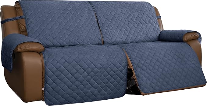 Easy-Going Oversized Loveseat Recliner Cover, Reversible Couch Cover for Double Recliner, Split Sofa Cover for Each Seat with Elastic Straps for Kids, Dogs(Oversized 2 Seater, Dark Blue/Light Blue)