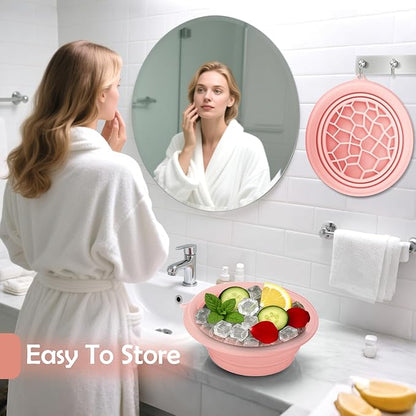 XANGNIER Face Bowl for Ice with Built-In Ice Tray – Collapsible Silicone Facial Ice Bath Bowl for Cold Plunge Therapy, Skin Tightening & Acne Relief – Black Portable Spa Tool for Home & Travel