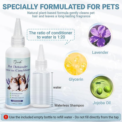 Pjordo Pet Steam Brush for Dogs & Cats with Pet Conditioner, 4 in 1 Spray Hair Removal Comb for Shedding & Grooming, Self Cleaning Water Brush for Long & Short Haired Pets