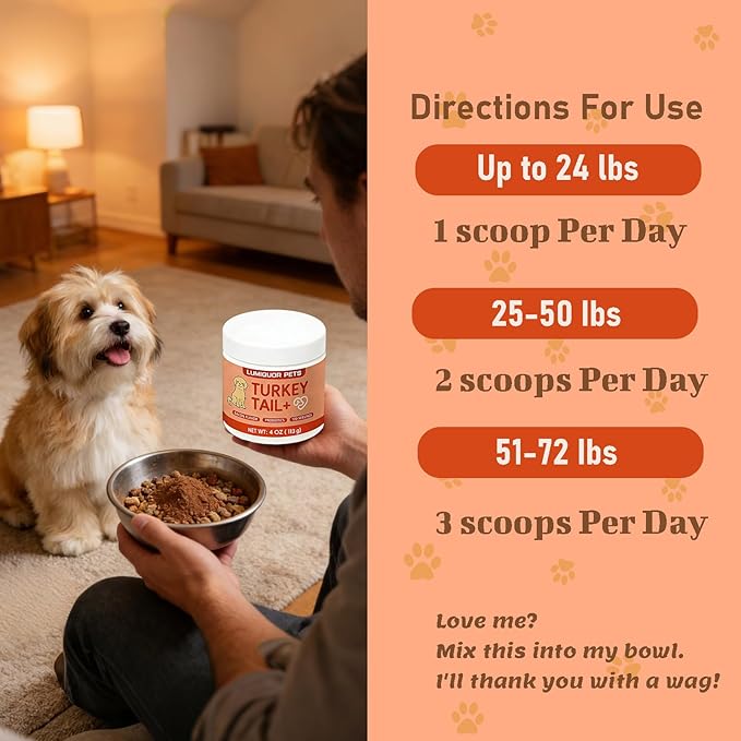 Lumiquor Turkey Tail for Dogs, Lumiqour Turkey Tail Mushroom Powder, Support Your Mature Dog’s Immunity, Gut, Skin, (2 Bottle)