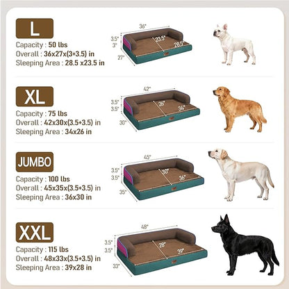 Comfort Expression Memory Foam Dog Bed for Large Medium Sized Dogs - Washable Dog Beds Waterproof Orthopedic Pet Couch Sofa Bolster with Removable Cover, 36 x 27