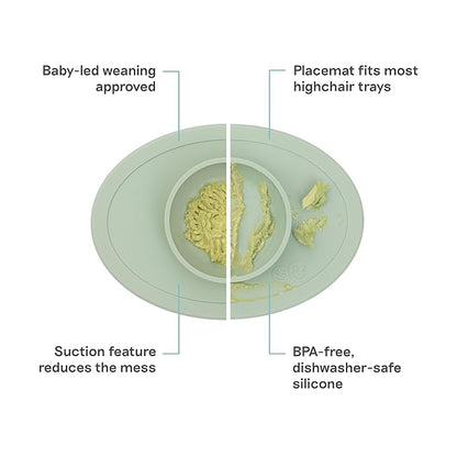 ezpz Tiny Bowl (Sage) - 6 Months+ - 100% Silicone Suction Placemat + Bowl for Infants - Fits All Highchair Trays - Baby-Led Weaning Supplies