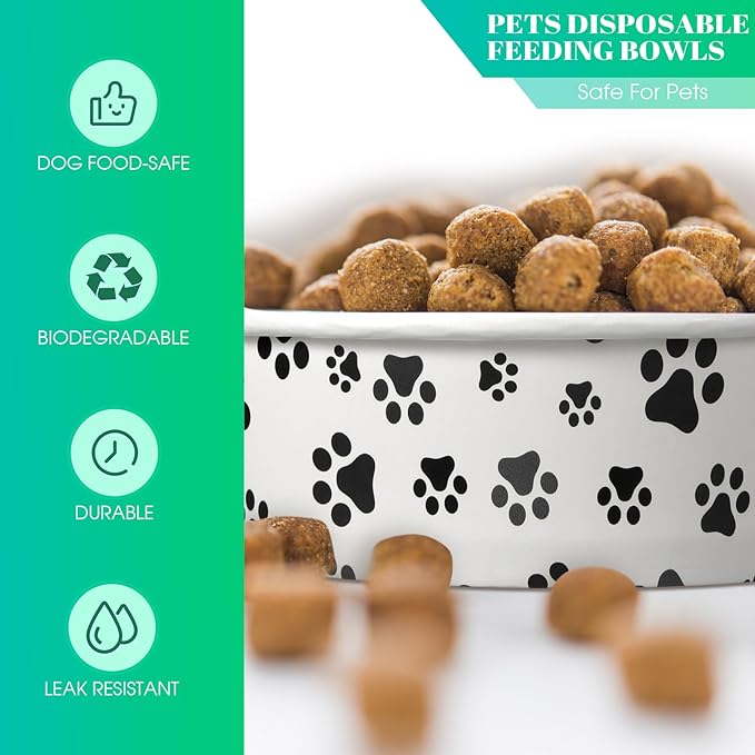 Potchen 30 Pieces Disposable Dog Bowls 12 oz Small Pet Feeding with Printed Pattern Dishes for Small Pet Paper Food Travel Bowls for Feeding Dogs and Cats Puppies Dry Wet Food Water