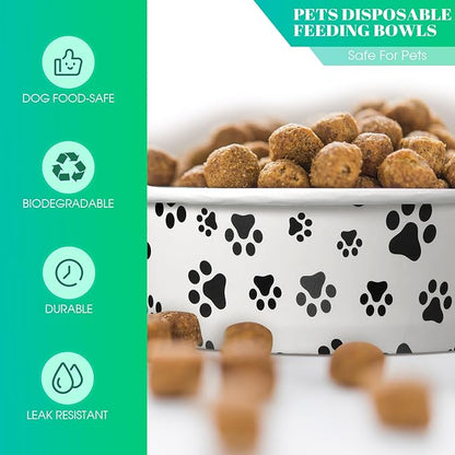 Potchen 30 Pieces Disposable Dog Bowls 12 oz Small Pet Feeding with Printed Pattern Dishes for Small Pet Paper Food Travel Bowls for Feeding Dogs and Cats Puppies Dry Wet Food Water