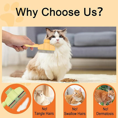 Cat Deshedding Comb, 2 Pcs Pet Hair Removal Tools for Cat/Dog with Two Layered Teeth, Portable Shedding & Grooming Supplies with Release Button for Long/Short Hair Indoor Cats, Kitten Brush