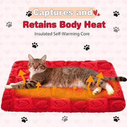 3 Pack Self Warming Cat Bed Mat Self Heating Dog Pad Reflects Body Warm Thermal Pet Pad Washable Non Slip Crate Kennel Bed Mat for Indoor Outdoor, 20 x 15 Inch(Red)