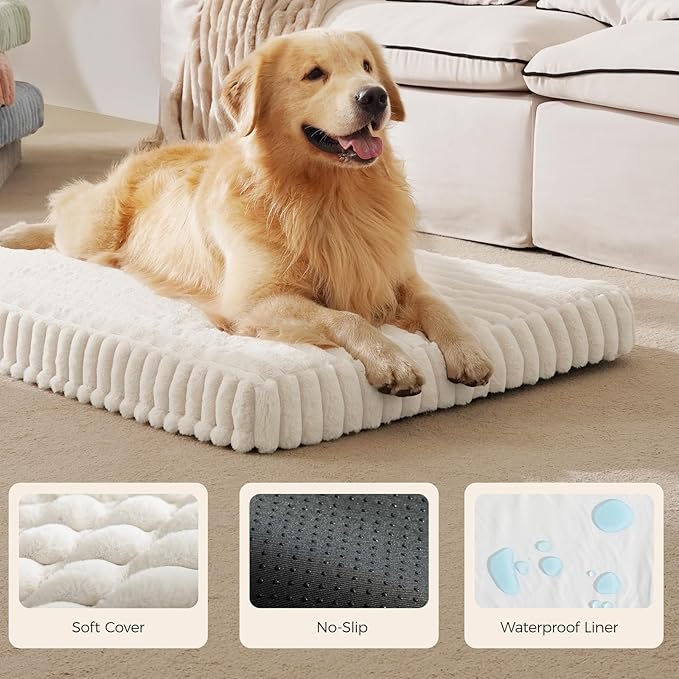 Orthopedic Dog Bed for Extra Large Dog, Waterproof Pet Bed,Non-Slip Bottom and Egg-Crate Foam with Removable Washable Cover Crate Bed,Cream,42"x30"x4"