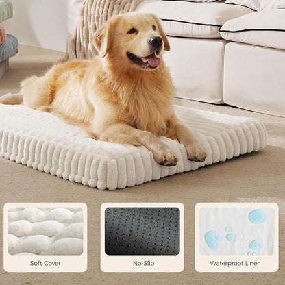 Orthopedic Dog Bed for XXL Jumbo Dog, Waterproof Pet Bed,Non-Slip Bottom and Egg-Crate Foam with Removable Washable Cover Crate Bed,Cream,47"x29"x4"