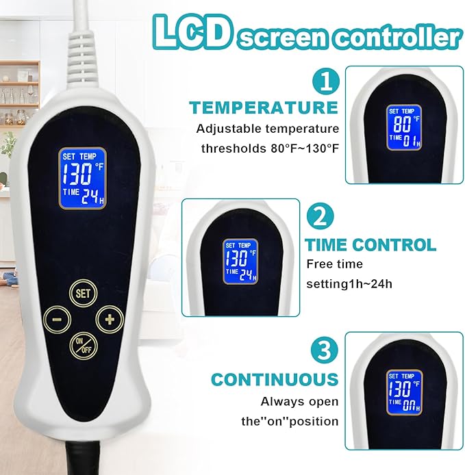Cat Heating Pad with Smart Thermostat Switch and Chew Resistant Cord, Upgraded Adjustable Controller, Temperature and Timer Adjustable, Round-16 inches Soft Cloth Heated Cat Bed for Dogs & Cats