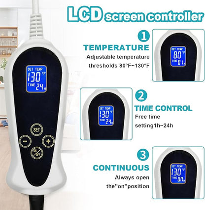 Cat Heating Pad with Smart Thermostat Switch and Chew Resistant Cord, Upgraded Adjustable Controller, Temperature and Timer Adjustable, Round-16 inches Soft Cloth Heated Cat Bed for Dogs & Cats
