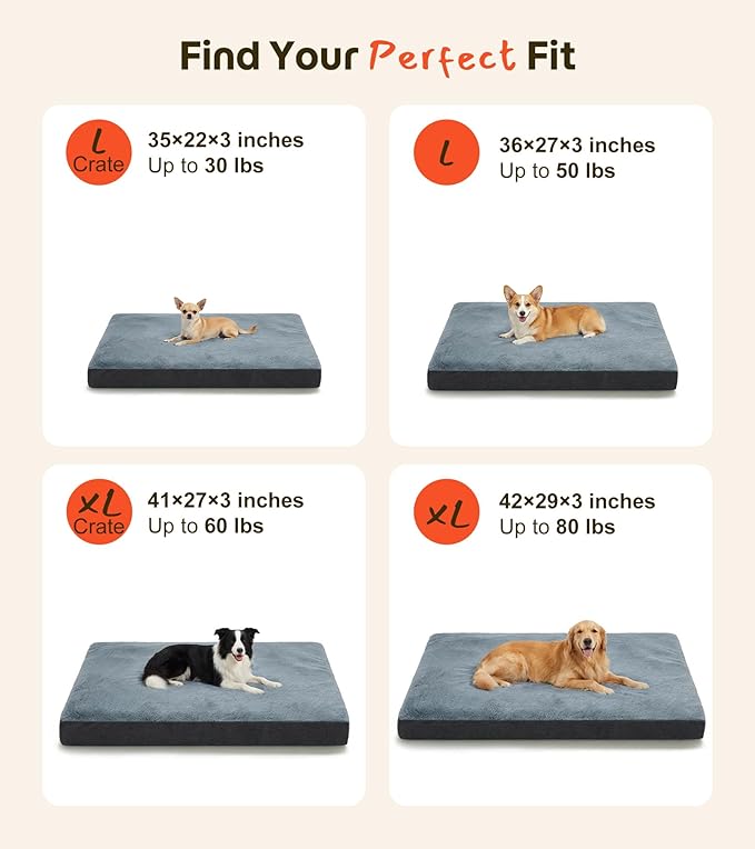 Dog Bed for Crate, Extra Large Cooling Mat for Dogs, Waterproof Dog Bed with Dual Surface Removable Washable Covers, 42 x 30 Inch Pet Bed with Egg Crate Foam
