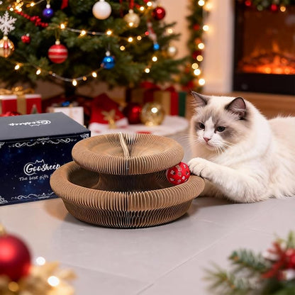 Goosheep Kitty Kurlz Accordion Magic Organ Cat Scratcher Toys for Indoor Cats - Cardboard Cat Scratching Board Ball Scratcher Pad 3 Pack