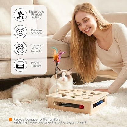 Cat Nail File Enrichment Box, cat Toys for Indoor Cats, Contains Sandpaper Inside,cat Toys for Bored Indoor Adult Cats, Multi-Layer Solid Wood cat Puzzle Toy
