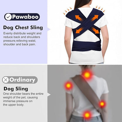 Pawaboo Pet Sling Carrier, Hands Free Dog Carrier Sling for Small Dogs and Cats, Puppy Kitten Pouch Soft Cotton Front Facing Cat Carriers Papoose, Reduce Back Neck Pain, Navy Blue