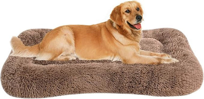 Coohom Deluxe Plush Dog Bed Pet Cushion Crate Mat,Fulffy Comfy Kennel Anti-Slip Washable Pad for Medium Large X-Large Dogs(XX-Large, Khaki)