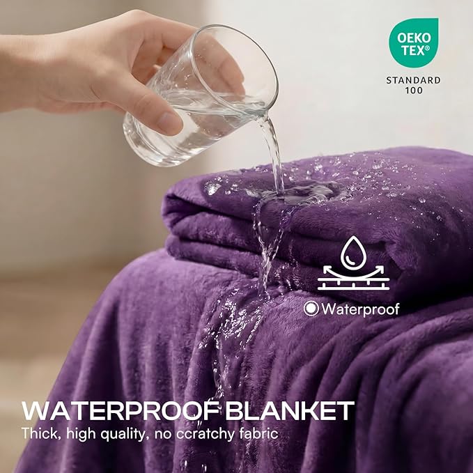 Luciphia Waterproof Blanket for Dog Washable Reversible Sherpa Fleece Throw Blanket for Bed Couch Soft Liquid Pee Proof Furniture Cover Protector for Small Medium Large Pet Cat Purple 40" x 28"