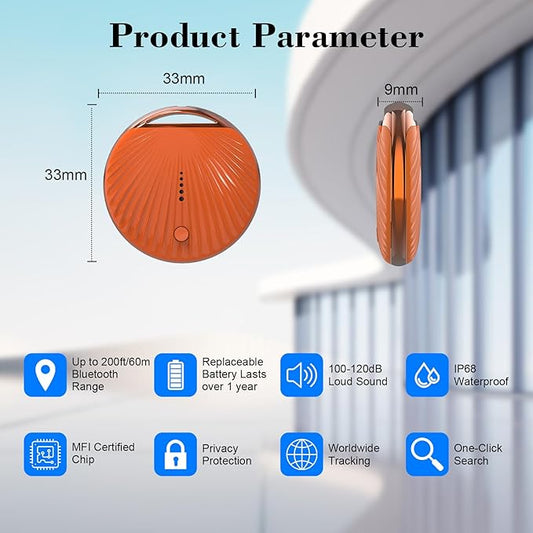 Air Tracker Tag, [MFi Certified] Smart Tag, Pet Bluetooth Tracker for Apple Find My, IP68 Waterproof,Replaceable Battery, Key Finder and Item Locator for Keys, Bags, Pets, Wallet (iOS Only)-Orange