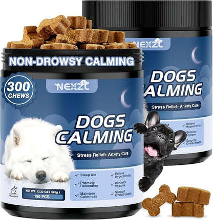 2 Pack Calming Chews for Dogs 300 Count with Melatonin Dog Anxiety Chews Stress Relief Sleep Treats Extra Strength Calming for All Dogs-Fireworks Thunder Barking Separation Vet Approved Chicken Flavor